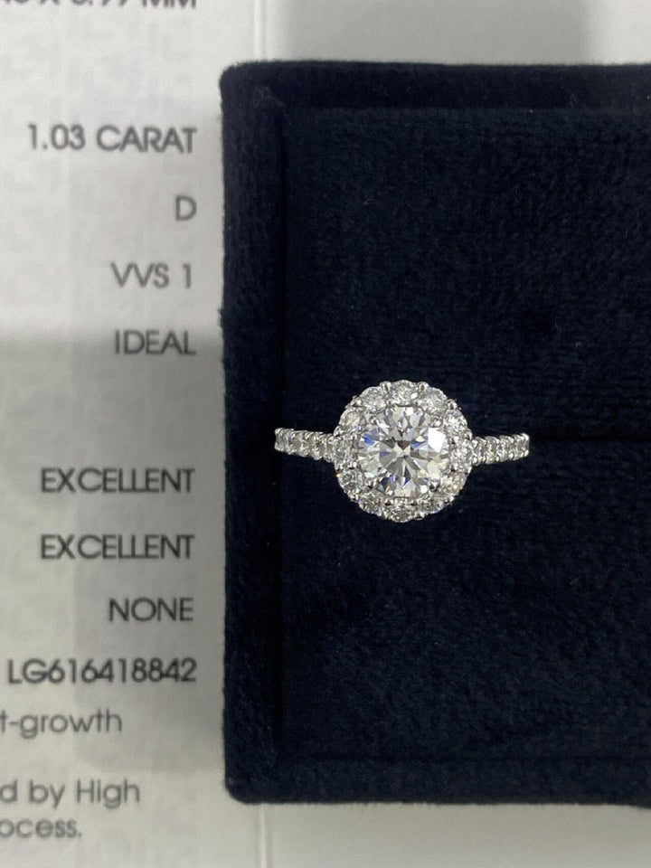 1.0ct-2.0ct Round Cut Lab Grown Halo Diamond Engagement Ring