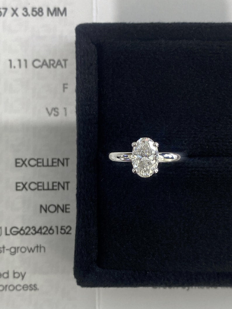 1.0ct-2.0ct Oval Cut Lab Grown Thick Band Diamond Engagement Ring