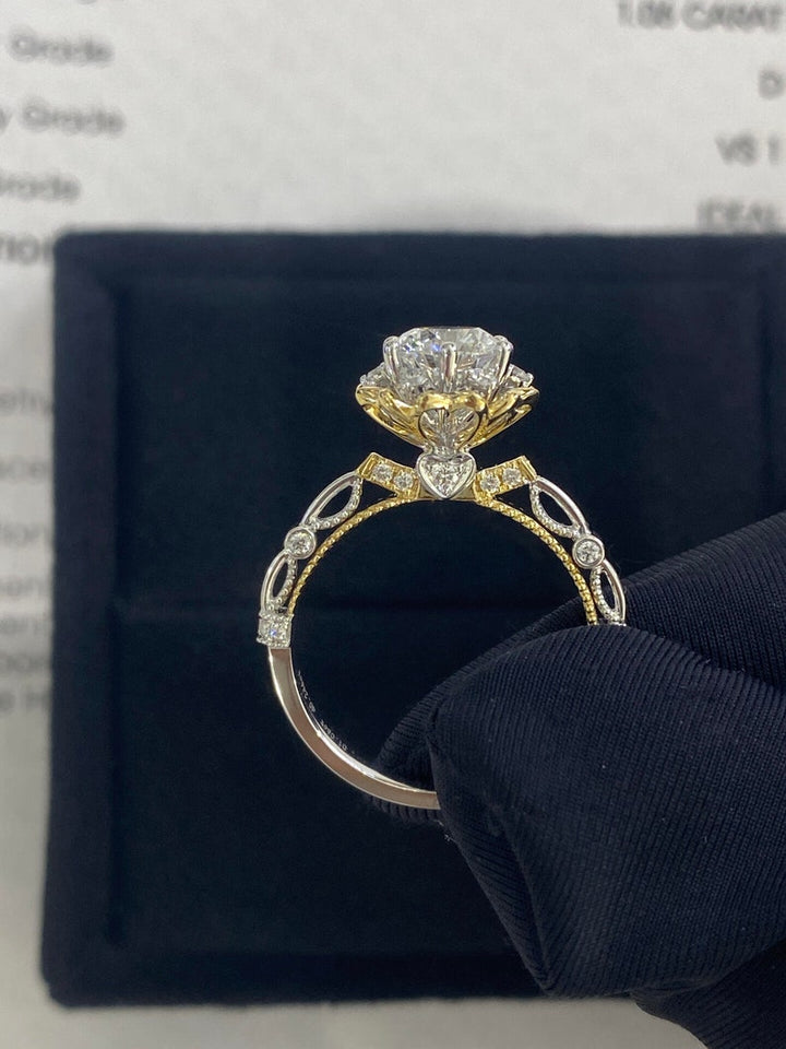1.0ct-2.0ct Round Cut Lab Grown Vintage Pave Diamond Engagement Ring