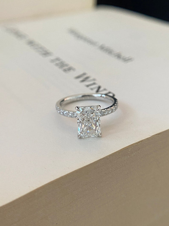 2.0ct-3.0ct Radiant Cut Lab Grown Diamond Pave Engagement Ring