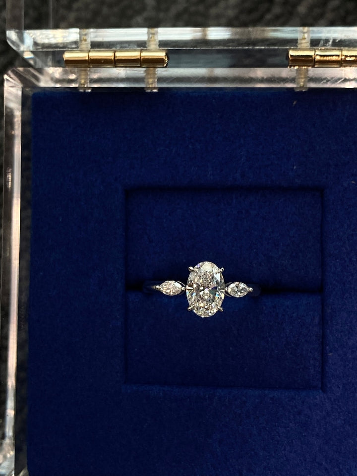 1.0ct-2.0ct Oval Cut Lab Grown Diamond Three Stone Engagement Ring