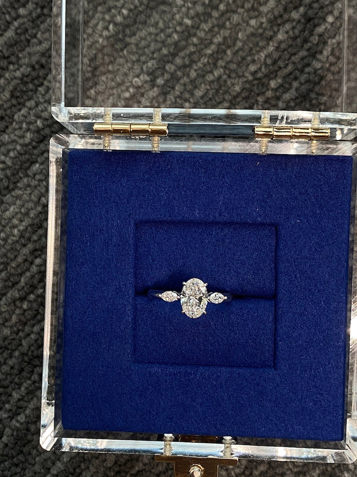 1.0ct-2.0ct Oval Cut Lab Grown Diamond Three Stone Engagement Ring