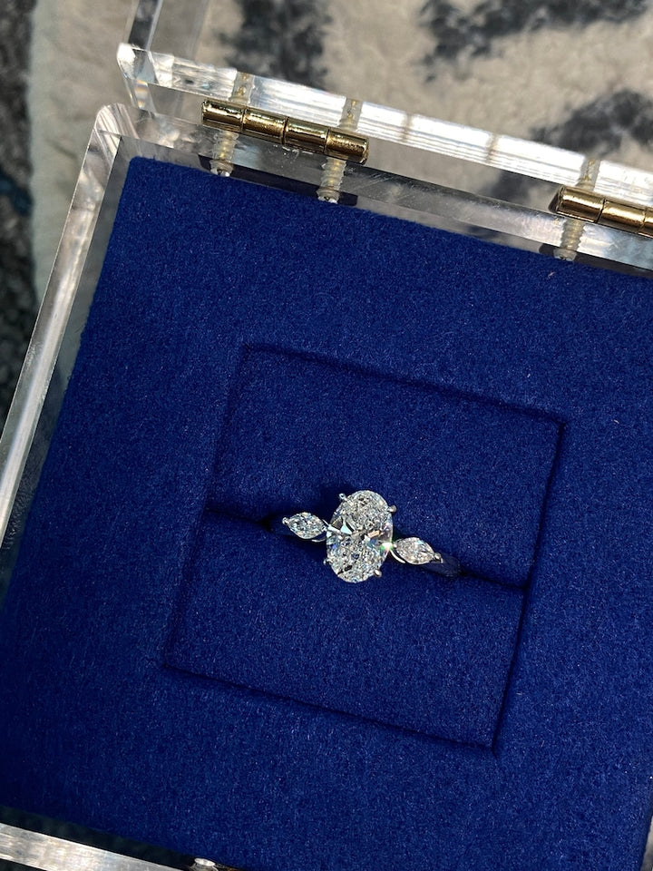 1.0ct-2.0ct Oval Cut Lab Grown Diamond Three Stone Engagement Ring
