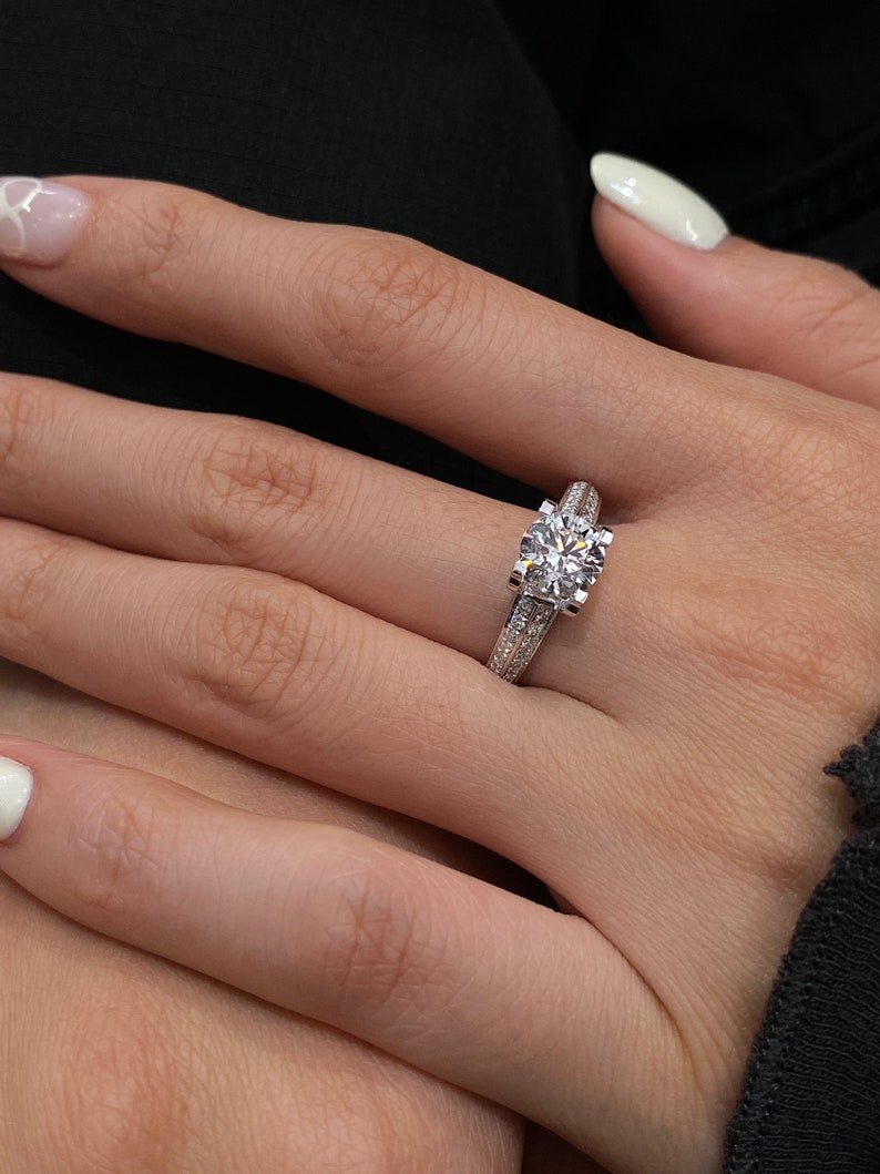 1.0ct-2.0ct Round Cut Lab Grown Double Pave Diamond Engagement Ring