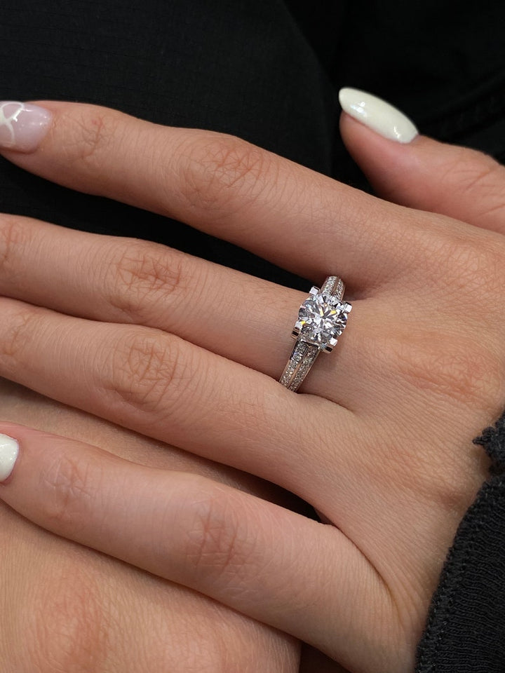 1.0ct-2.0ct Round Cut Lab Grown Double Pave Diamond Engagement Ring