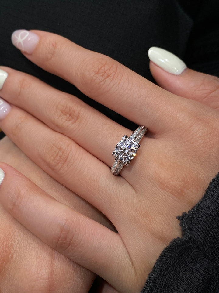 1.0ct-2.0ct Round Cut Lab Grown Double Pave Diamond Engagement Ring