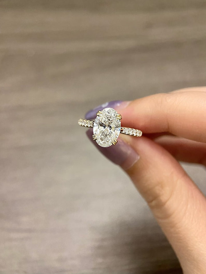 1.50ct-2.50ct Oval Cut Lab Grown Diamond Pave Bridge Set Engagement Ring