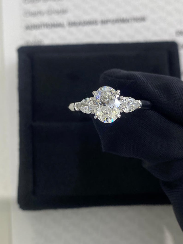 1.0ct-2.0ct Oval Cut Lab Grown Three Stone Diamond Engagement Ring