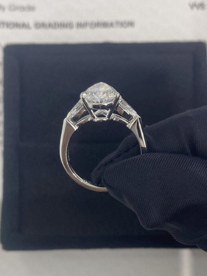 2.0ct-3.0ct Pear Cut Lab Grown Diamond Three Stone Engagement Ring