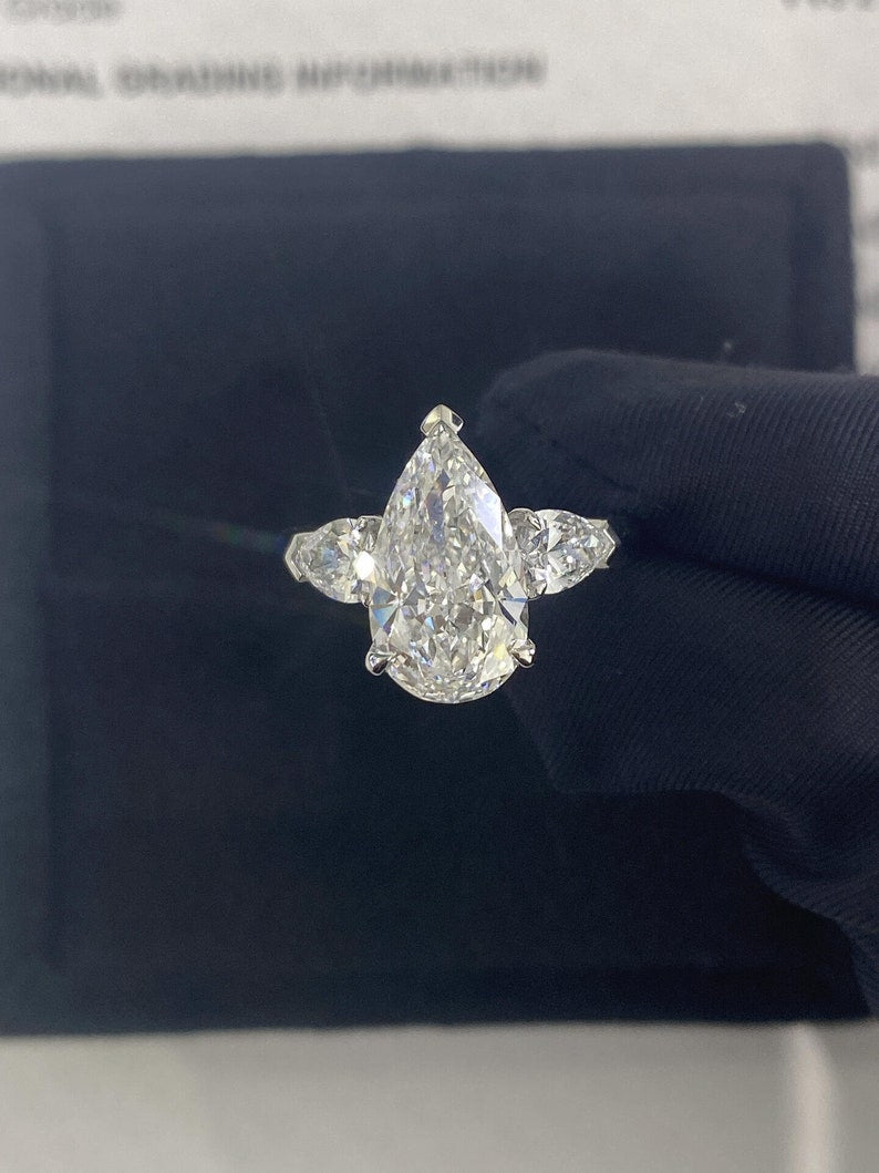 2.0ct-3.0ct Pear Cut Lab Grown Diamond Three Stone Engagement Ring
