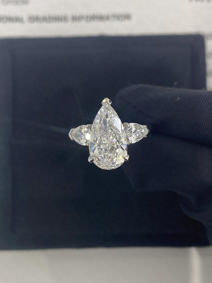 2.0ct-3.0ct Pear Cut Lab Grown Diamond Three Stone Engagement Ring