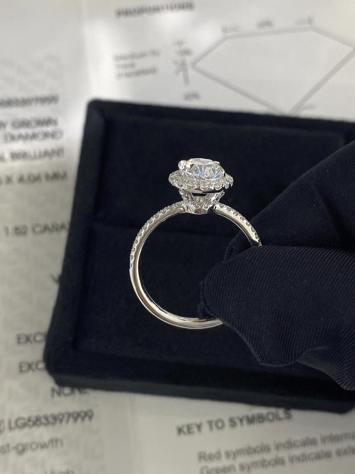1.50ct-2.50ct Oval Cut Lab Grown Diamond Halo & Pave Engagement Ring
