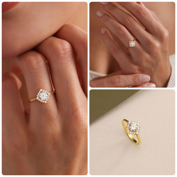 1.0ct-2.0ct Round Cut Lab Grown Diamond Halo Engagement Ring