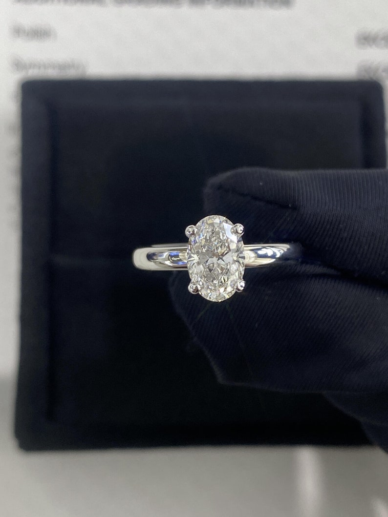 1.0ct-2.0ct Oval Cut Lab Grown Thick Band Diamond Engagement Ring