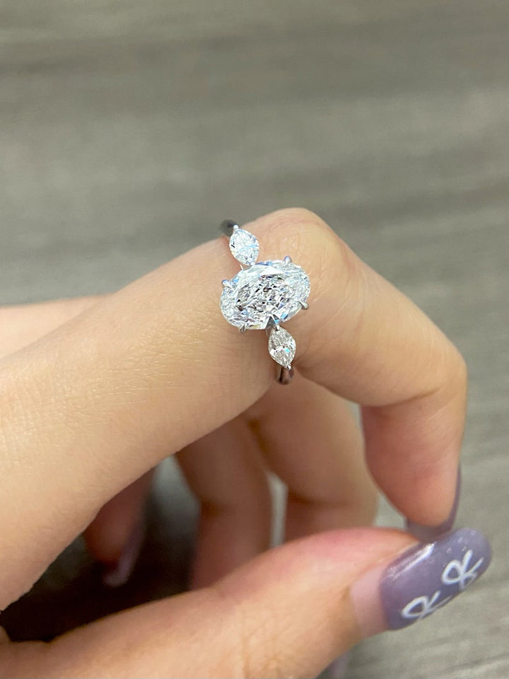 1.50ct-2.50ct Oval Cut Lab Grown Three Stone Diamond Engagement Ring