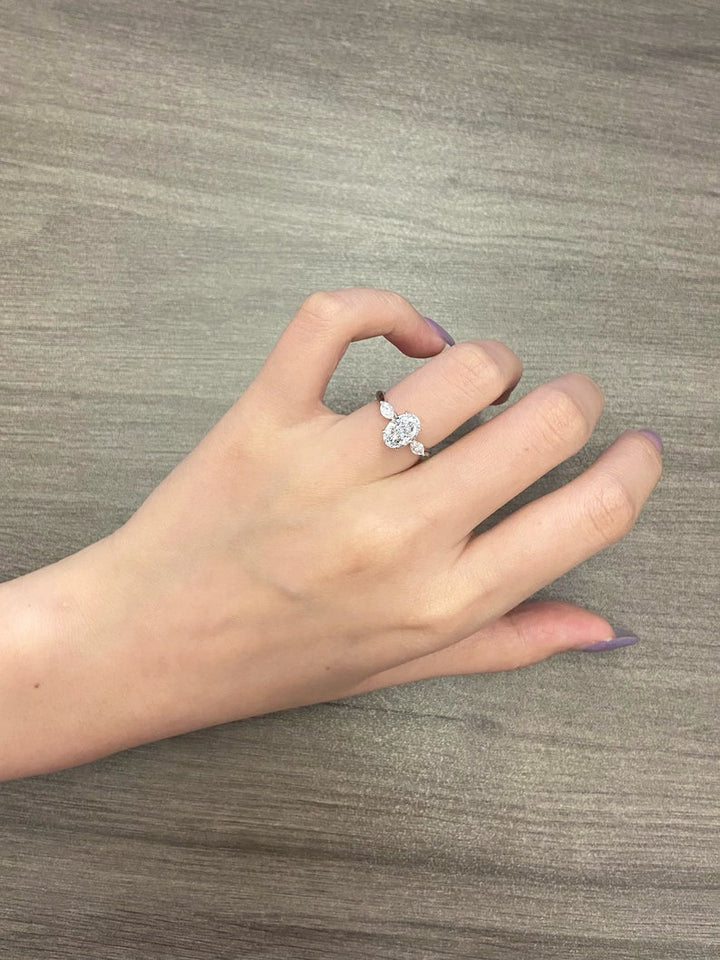 1.50ct-2.50ct Oval Cut Lab Grown Three Stone Diamond Engagement Ring