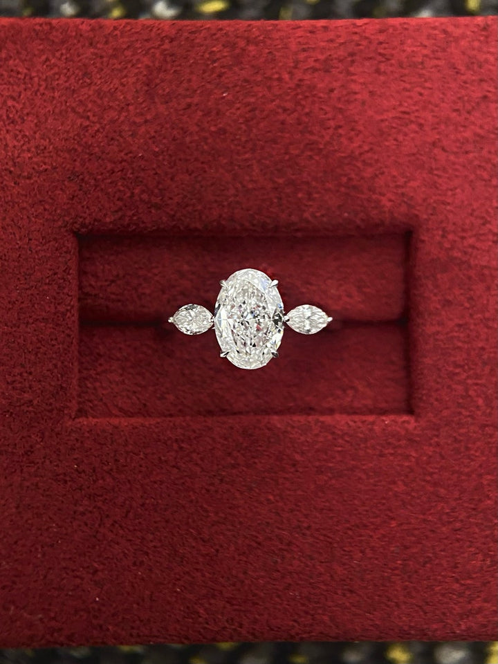 1.50ct-2.50ct Oval Cut Lab Grown Three Stone Diamond Engagement Ring