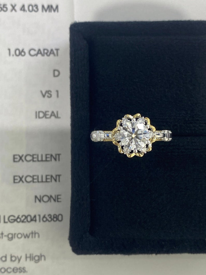 1.0ct-2.0ct Round Cut Lab Grown Vintage Pave Diamond Engagement Ring