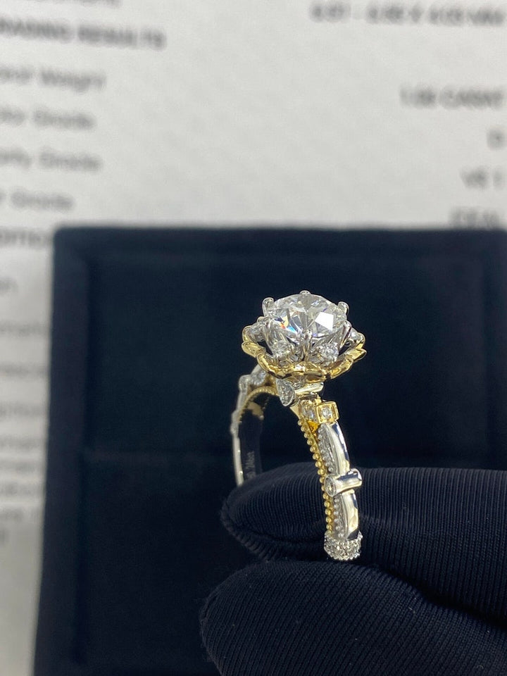 1.0ct-2.0ct Round Cut Lab Grown Vintage Pave Diamond Engagement Ring