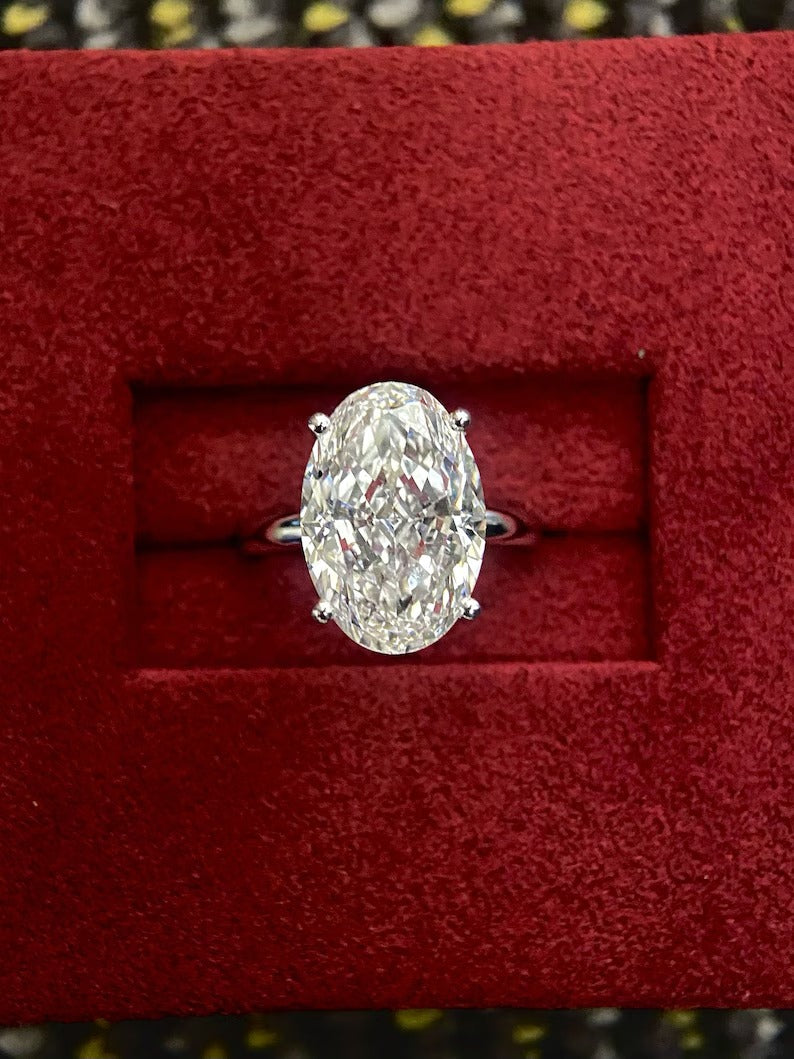 6.0ct-8.0ct Oval Cut Lab Grown Diamond Solitaire Engagement Ring