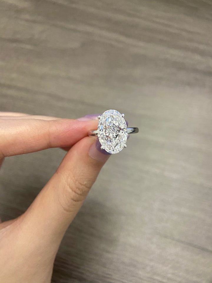 6.0ct-8.0ct Oval Cut Lab Grown Diamond Solitaire Engagement Ring