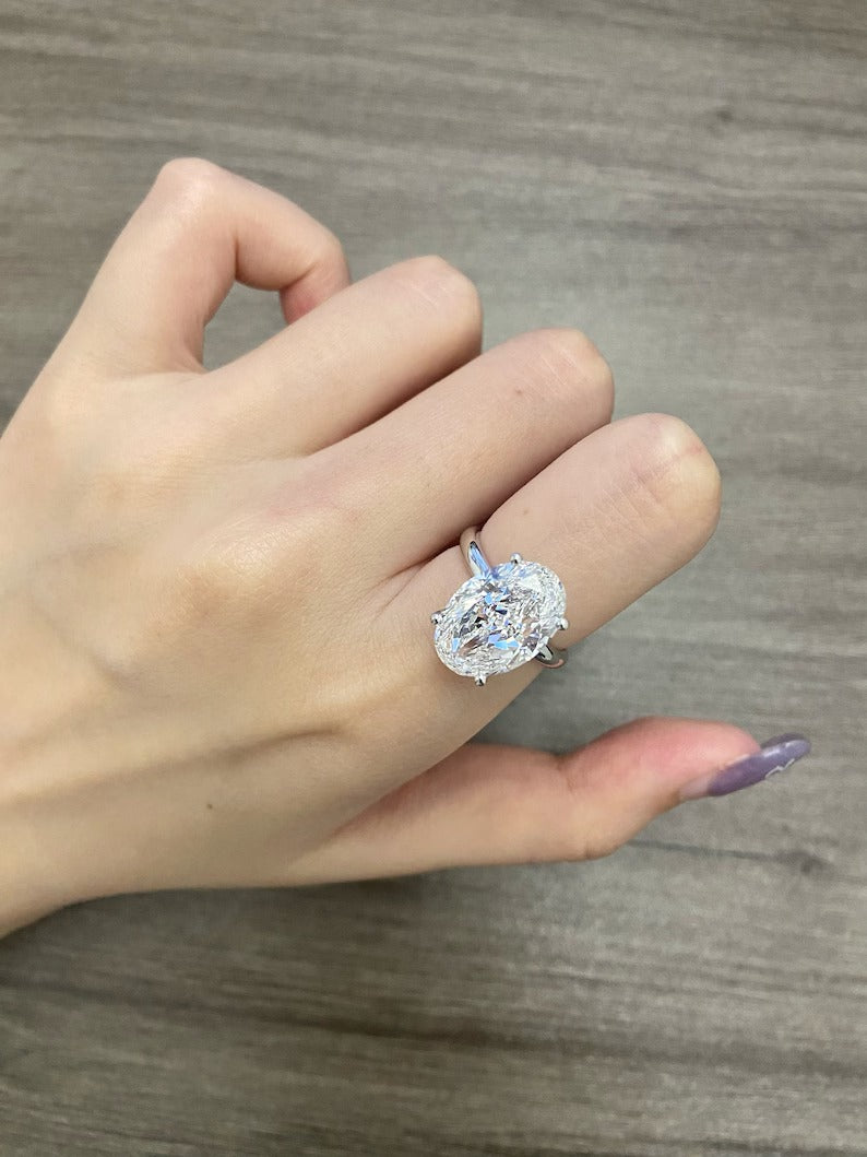 6.0ct-8.0ct Oval Cut Lab Grown Diamond Solitaire Engagement Ring