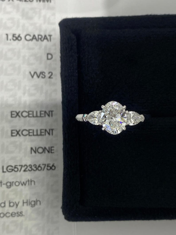 1.0ct-2.0ct Oval Cut Lab Grown Three Stone Diamond Engagement Ring