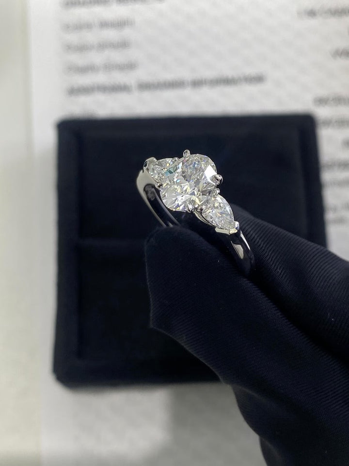 1.0ct-2.0ct Oval Cut Lab Grown Three Stone Diamond Engagement Ring