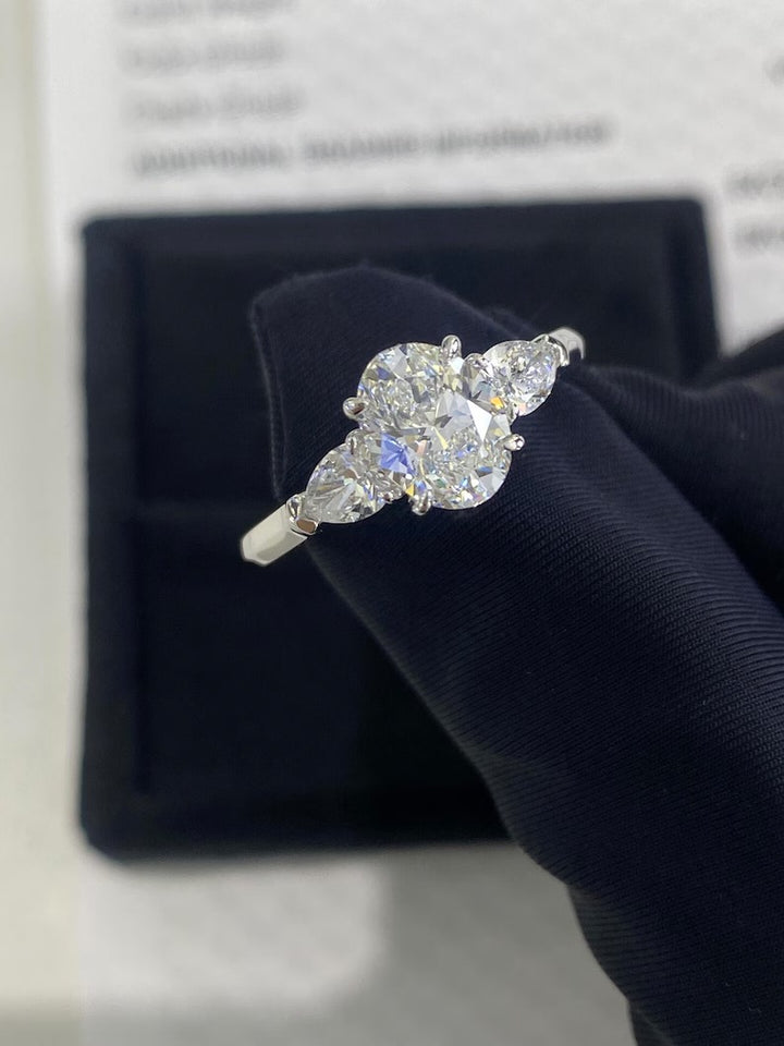 1.0ct-2.0ct Oval Cut Lab Grown Three Stone Diamond Engagement Ring