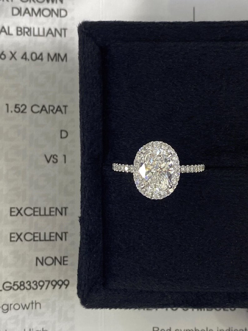 1.50ct-2.50ct Oval Cut Lab Grown Diamond Halo & Pave Engagement Ring
