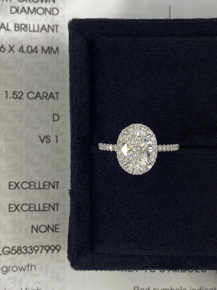 1.50ct-2.50ct Oval Cut Lab Grown Diamond Halo & Pave Engagement Ring