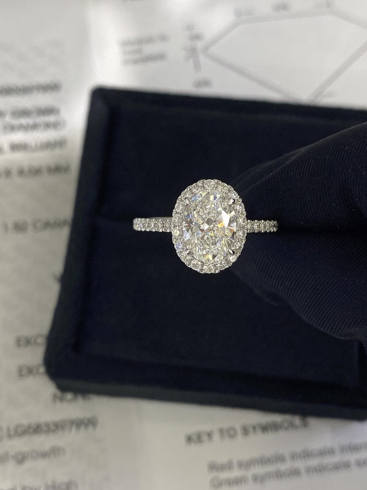 1.50ct-2.50ct Oval Cut Lab Grown Diamond Halo & Pave Engagement Ring
