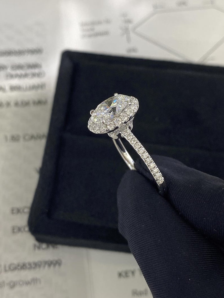 1.50ct-2.50ct Oval Cut Lab Grown Diamond Halo & Pave Engagement Ring