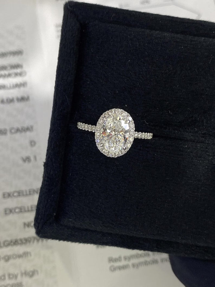 1.50ct-2.50ct Oval Cut Lab Grown Diamond Halo & Pave Engagement Ring