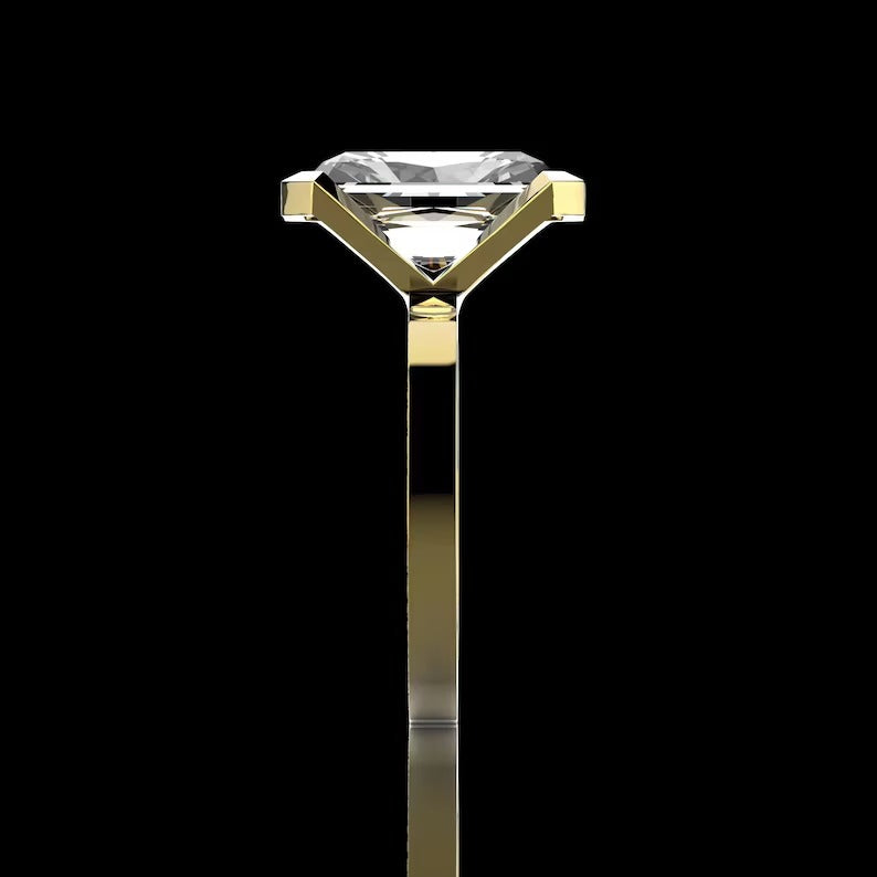 1.50ct-2.50ct half Bezel Set Radiant Cut Lab Grown Diamond Engagement Ring