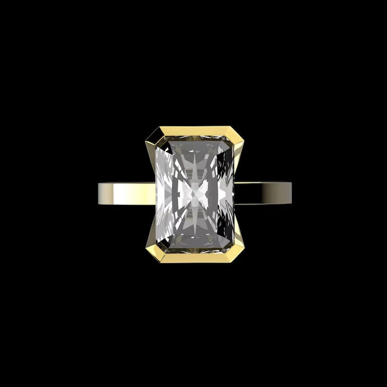 1.50ct-2.50ct half Bezel Set Radiant Cut Lab Grown Diamond Engagement Ring