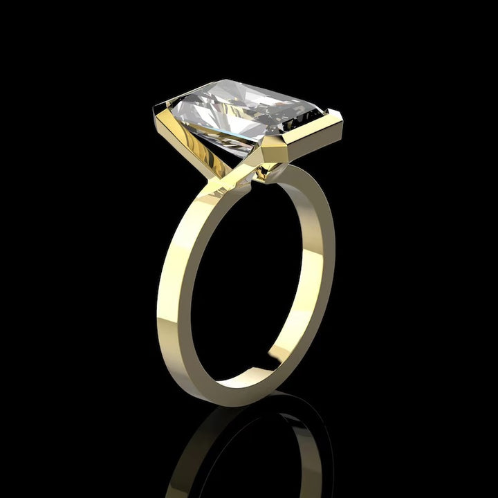 1.50ct-2.50ct half Bezel Set Radiant Cut Lab Grown Diamond Engagement Ring