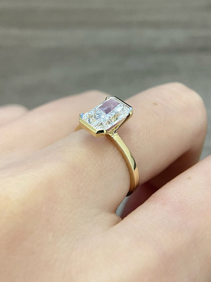 1.50ct-2.50ct half Bezel Set Radiant Cut Lab Grown Diamond Engagement Ring