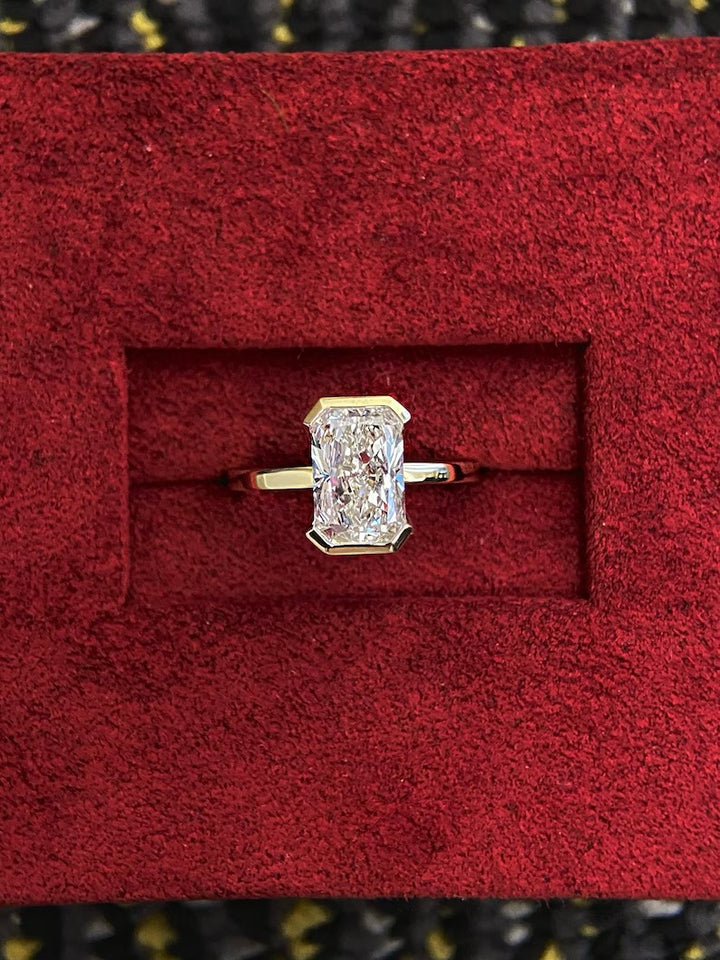 1.50ct-2.50ct half Bezel Set Radiant Cut Lab Grown Diamond Engagement Ring