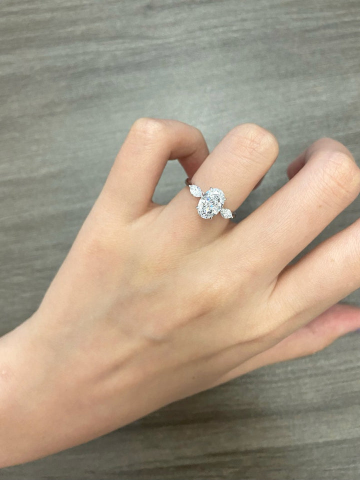 1.50ct-2.50ct Oval Cut Lab Grown Three Stone Diamond Engagement Ring