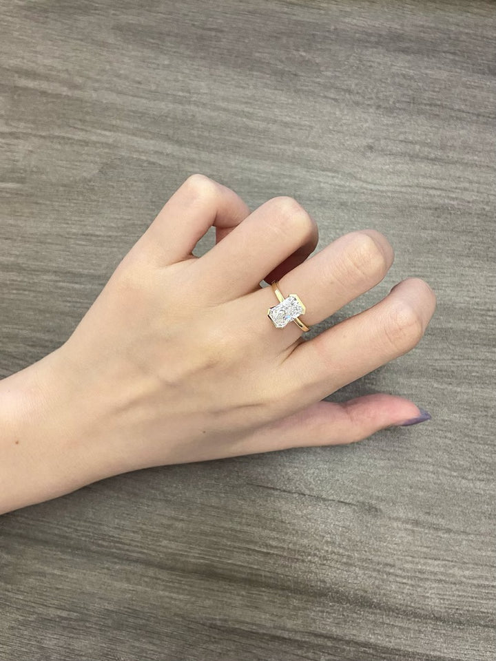 1.50ct-2.50ct half Bezel Set Radiant Cut Lab Grown Diamond Engagement Ring