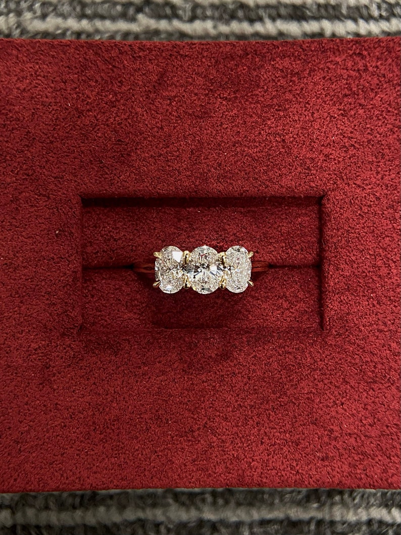 1.0ct-2.0ct Oval Cut Lab Grown Three Stone Diamond Engagement Ring