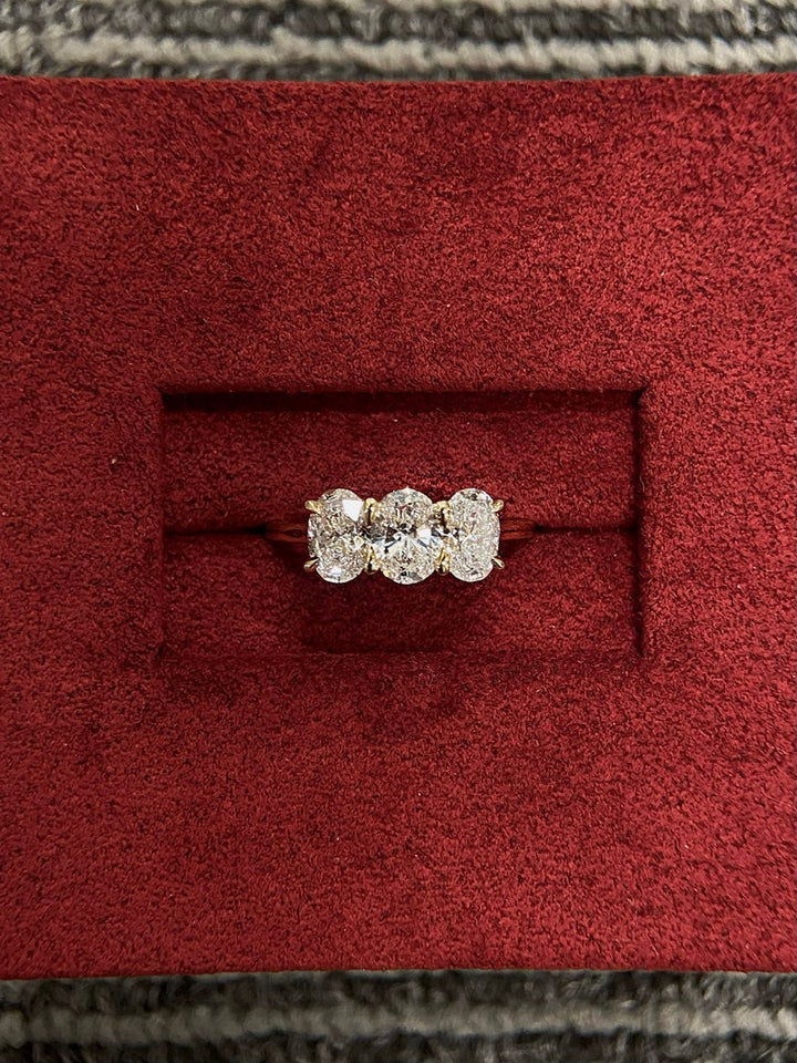 1.0ct-2.0ct Oval Cut Lab Grown Three Stone Diamond Engagement Ring