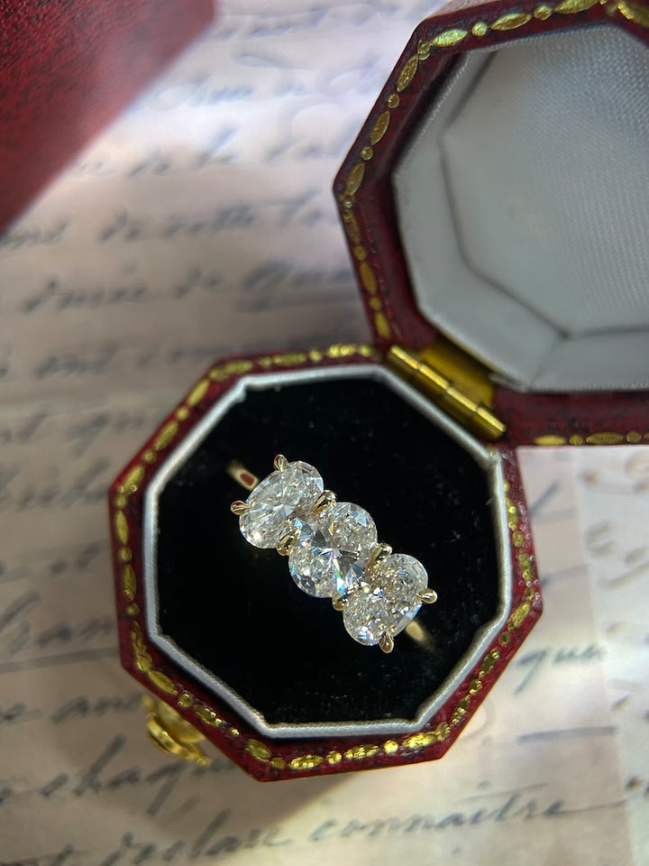 1.0ct-2.0ct Oval Cut Lab Grown Three Stone Diamond Engagement Ring