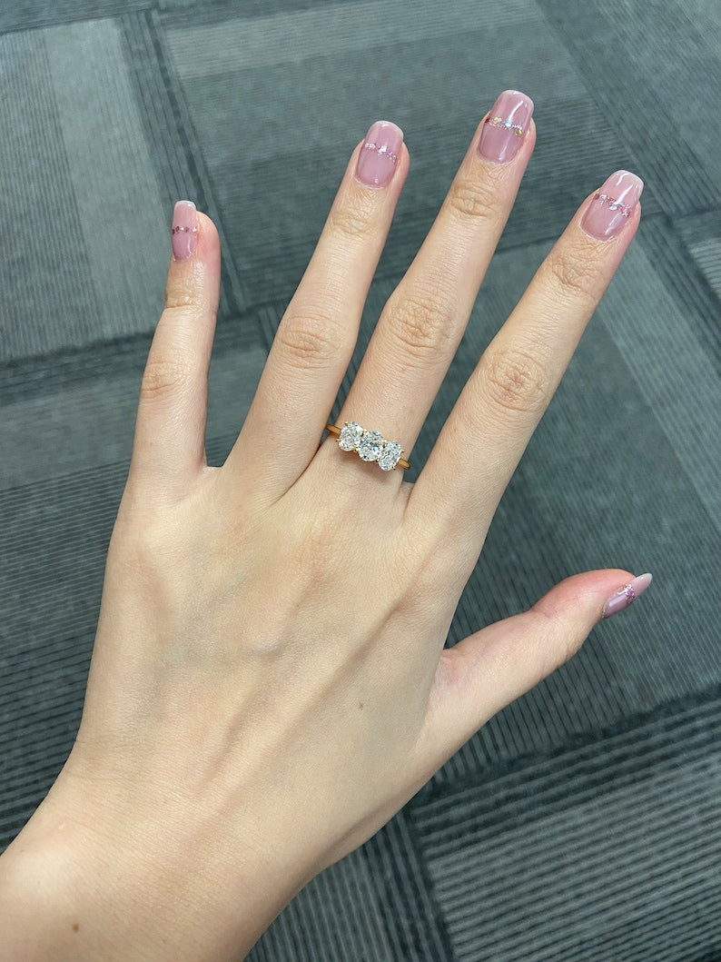 1.0ct-2.0ct Oval Cut Lab Grown Three Stone Diamond Engagement Ring
