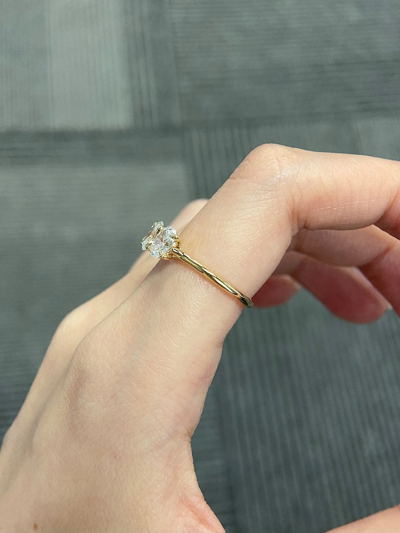 1.0ct-2.0ct Oval Cut Lab Grown Three Stone Diamond Engagement Ring