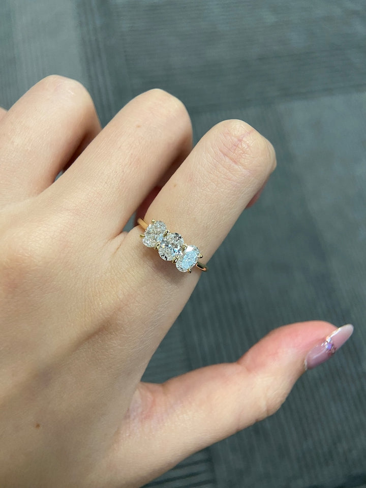 1.0ct-2.0ct Oval Cut Lab Grown Three Stone Diamond Engagement Ring