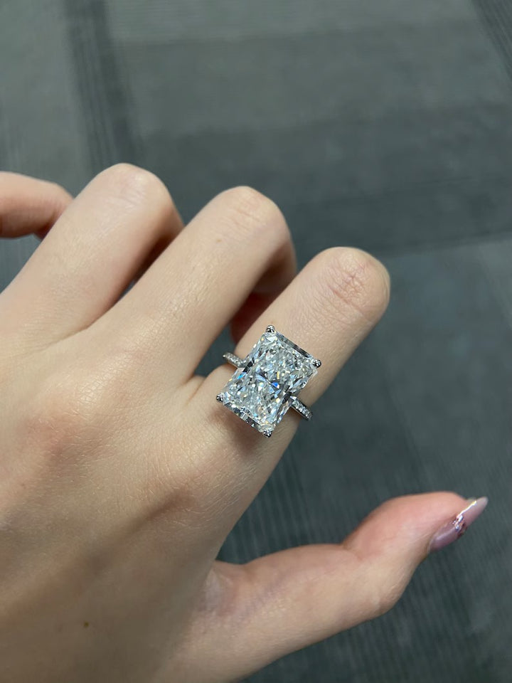 8.0ct-10.0ct Radiant Cut Lab Grown Low Set Diamond Pave Engagement Ring