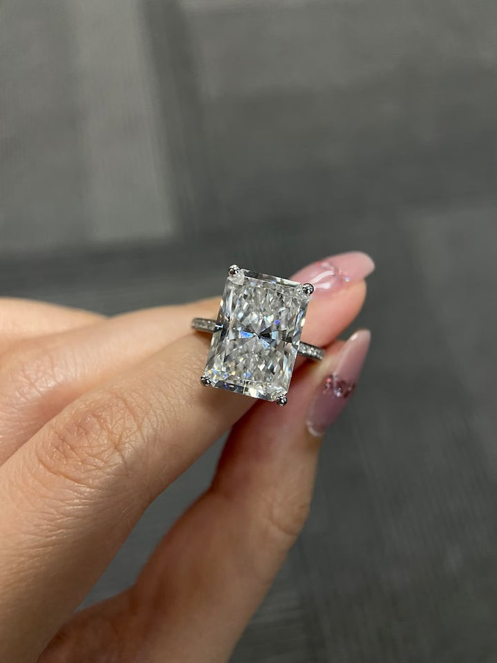 8.0ct-10.0ct Radiant Cut Lab Grown Low Set Diamond Pave Engagement Ring