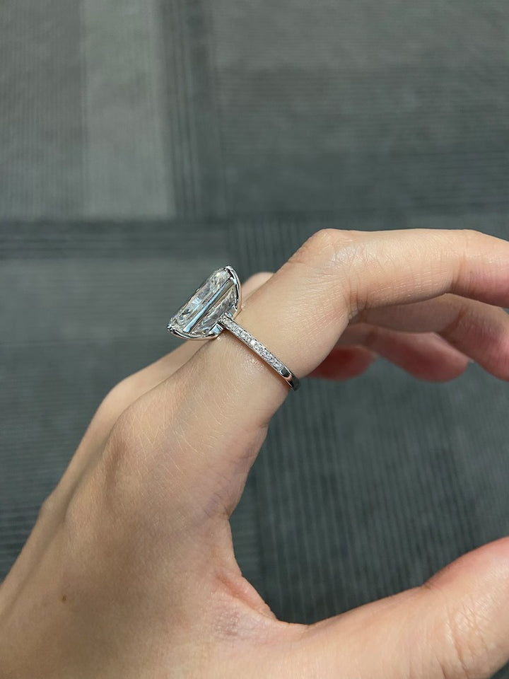 8.0ct-10.0ct Radiant Cut Lab Grown Low Set Diamond Pave Engagement Ring